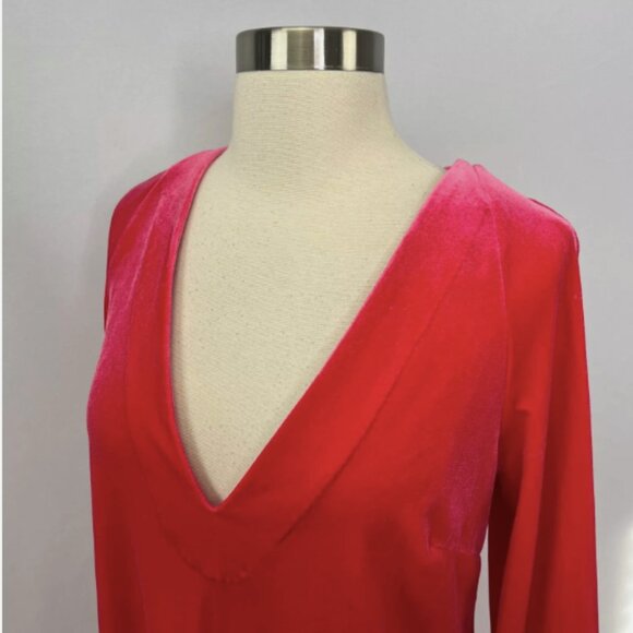 Free People Hot Pink MISHA Mini Dress Velvet Long Sleeve V-Neck - Picture 5 of 14